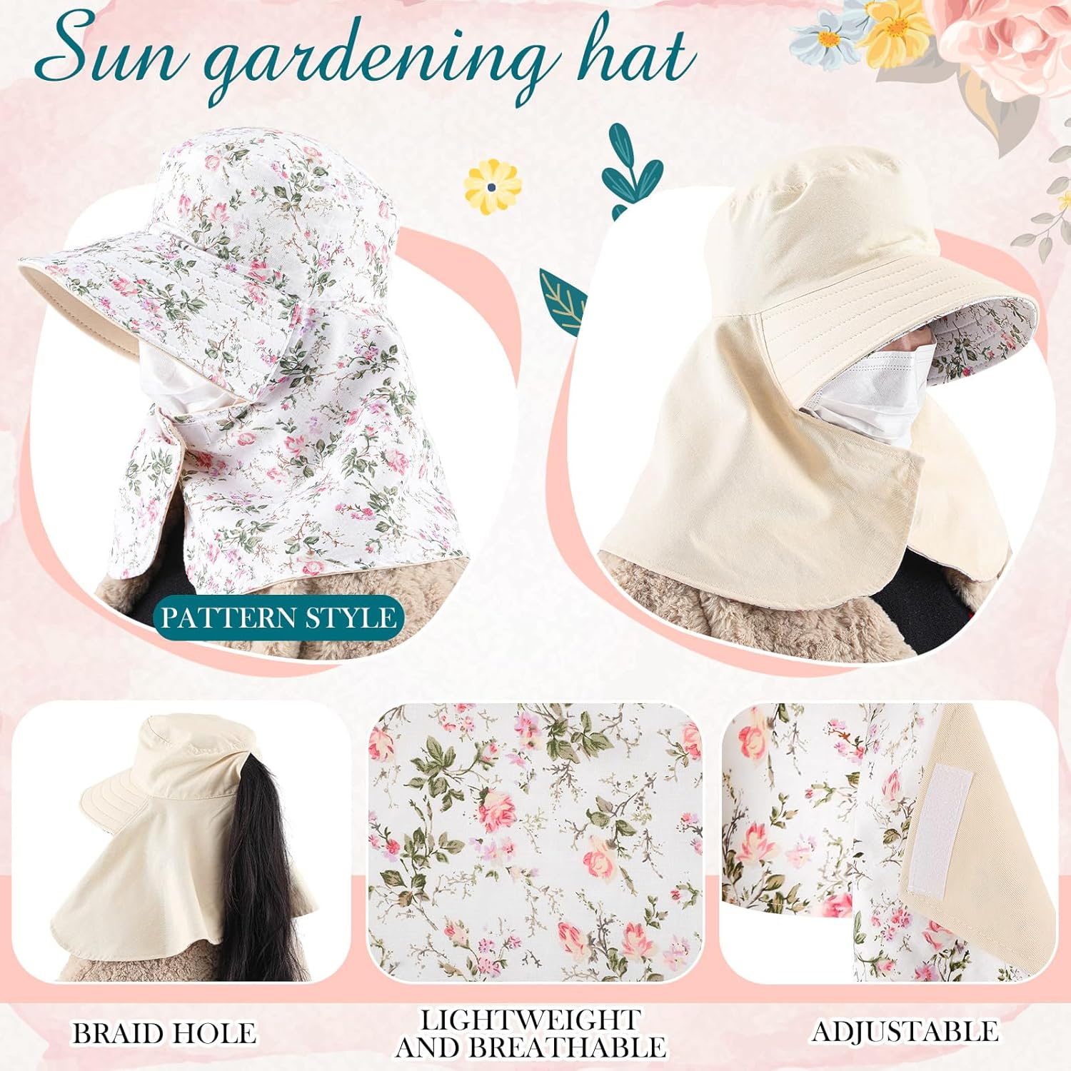 2 Pcs Floral Garden Hat for Wo - Sun Hat Wide Brim ulasan dan harga