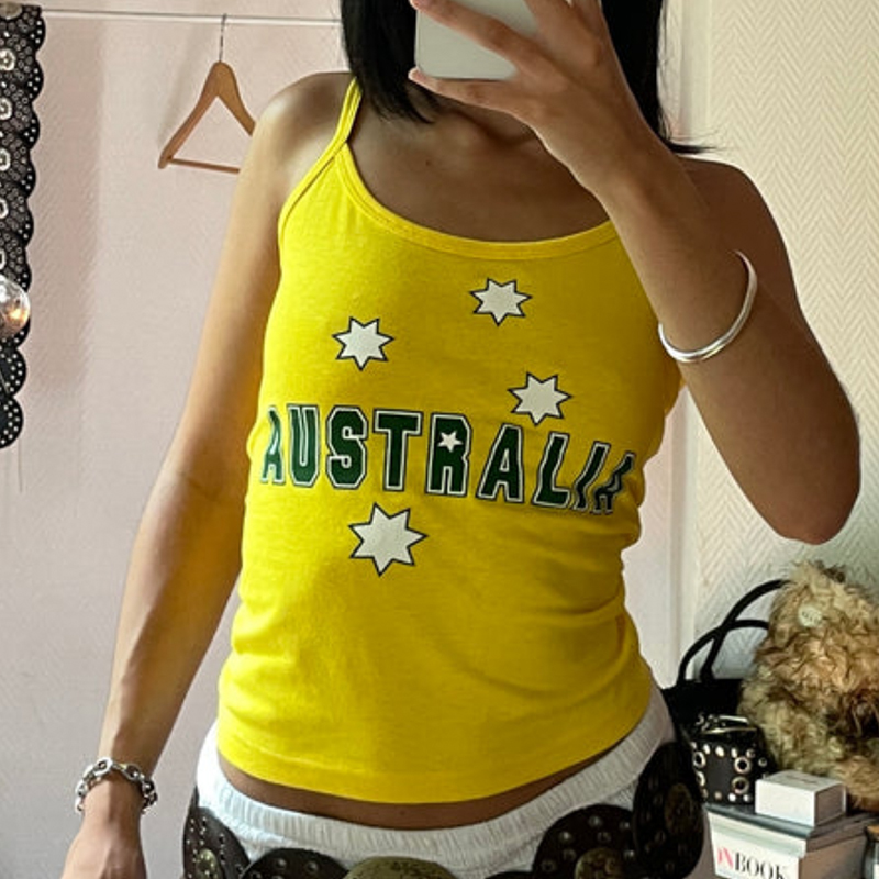 Yellow Printed Y2k Clothes Vin - Baby Yellow Clothing Women ulasan dan harga